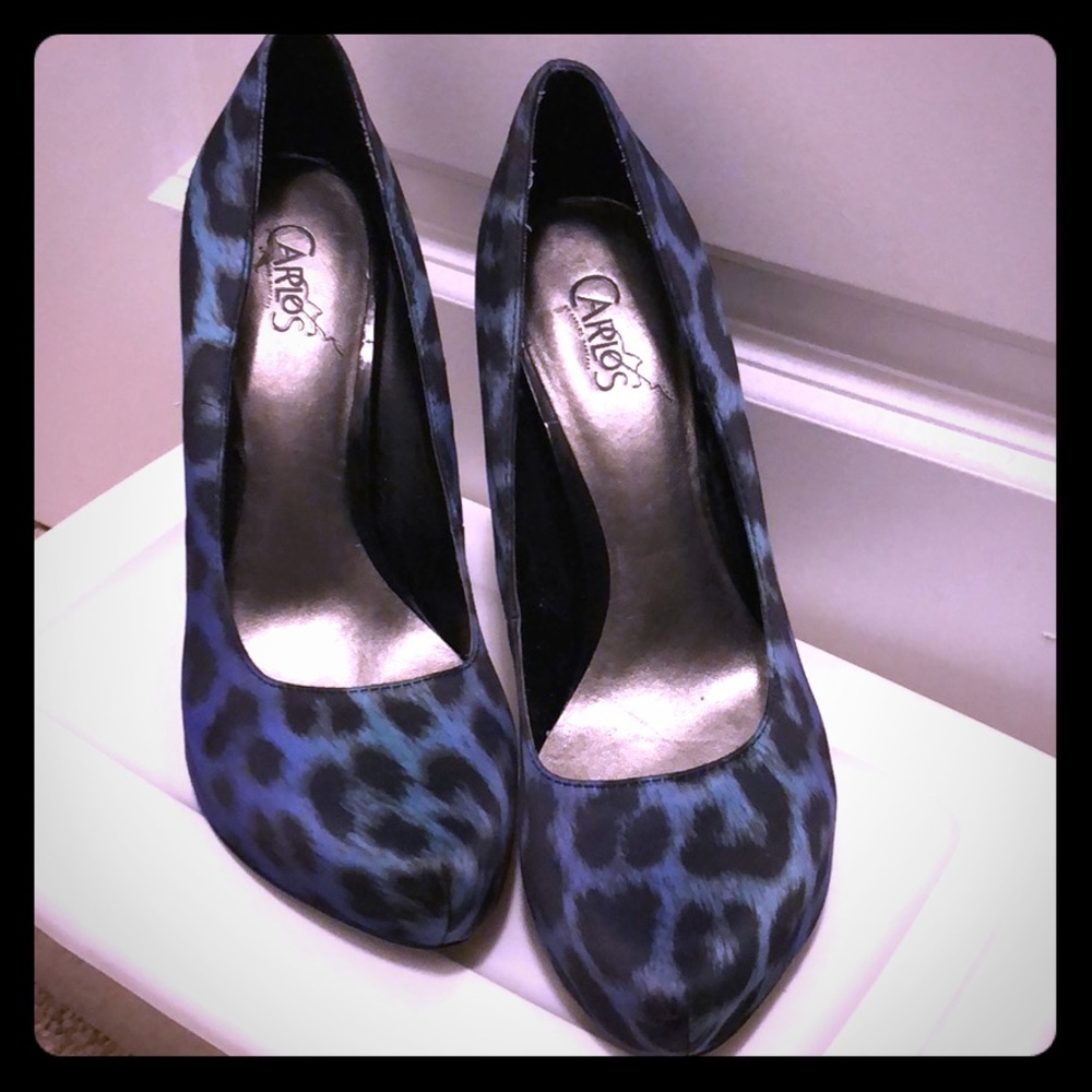 Carlos Santana Blue Leopard Print Platforms